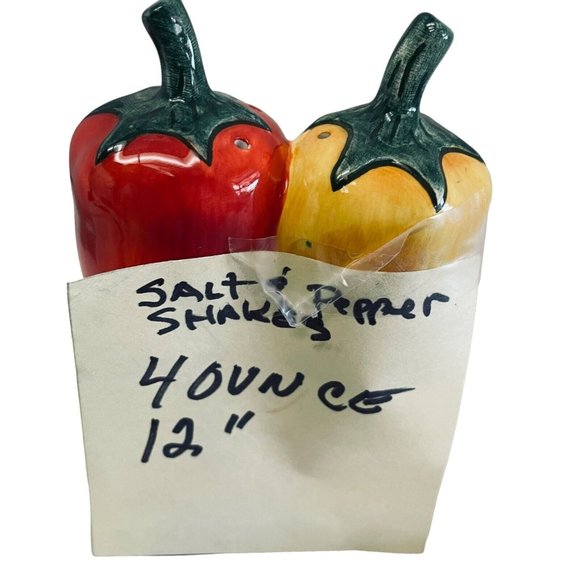 Clay Art Hand Painted Chili Pepper Salt & Pepper Shakers Ceramic 12" Red Yellow - Picture 6 of 6